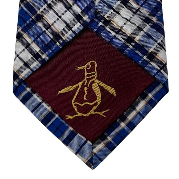 Original Penguin Men's Blue Tartan Plaid Cotton Skinny Necktie Tie - Picture 8 of 8